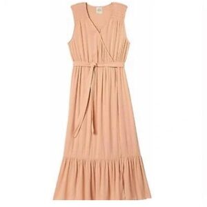 Dusty rose faux midi wrap dress NWT